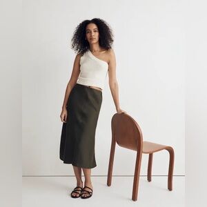 Madewell Olive Linen-Blend Midi Slip Skirt
